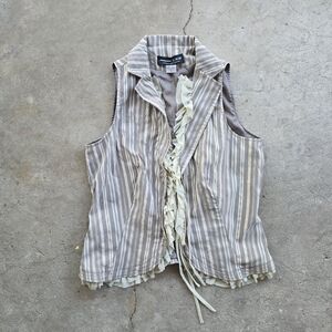 Y2K vintage pinstripe Secretary office siren fairy Ruffle Dainty Boho Vest 12